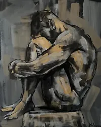 Buy Man Naked, Male Nude Gay Painting, Homoerotic Male Art 45x55x1 Cm. • 480£