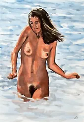 Buy ORIGINAL /A3/ Watercolor Painting. Nude Erotic Nudist Beach Woman Female Figure • 56.70£