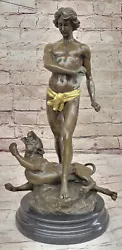 Buy Art Deco/Nouveau Nude Male Warrior With Lion Bronze Sculpture Figurine Decor • 450.76£