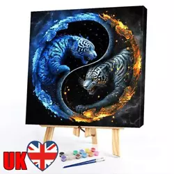 Buy Paint By Numbers Kit On Canvas DIY Oil Art Yin-Yang Tiger Picture Decor 40x40cm • 7.79£