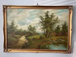 Buy Oil Painting Of A Lanscape Woodland, Path And Small Lake Signed C Inness • 100£