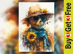 Buy Sunflower Scarecrow Watercolor, Artistic Painting Print 5 X7  On Matte Paper • 4.99£