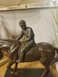Buy Signed Jockey With Horse Bronze Resin Sculpture  • 75£
