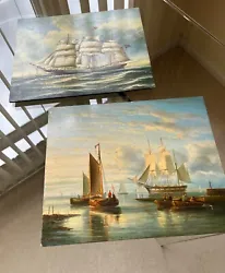 Buy 2 X Marine Oil On Board Paintings - Sailing Boat And A Harbour Scene - 8 X 10 In • 75£