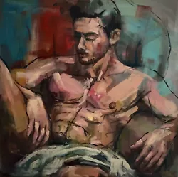 Buy Gay Nude Man Naked Young Male Original Oil Painting Queer LGBT Art 60x60cm. • 420£