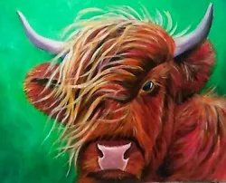 Buy Yvette Andino Art Original Highland Cow Painting, Calf, Farm Animal 20x16 • 86.82£