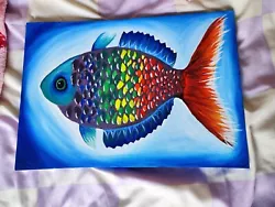 Buy Handmade Hand Painted Canvas Rainbow Fish Painting A3 Size • 20£