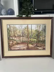 Buy Large Original Vintage Watercolour Framed Forest Path Signed Woodland Landscape • 65£