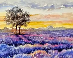 Buy Painting Watercolor Art Original Landscape Lavender Purple Pink 8x10 Mat 16x20 • 53.75£