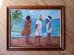 Buy Original Oil Painting People Chatting On The Beach  Impressionist  • 35£