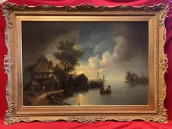 Buy 19th Century Dutch School J Schrenk Oil Painting Delightful Fishing Port At Dusk • 4,250£