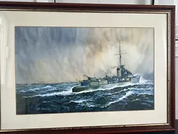 Buy Vintage Large Water Colour Painting Of Navy Ship In Heavy Sea By Brian Entwistle • 350£