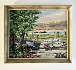 Buy Large Vintage Oil On Canvas Seascape With Boats And Submarines In Background. • 139.99£