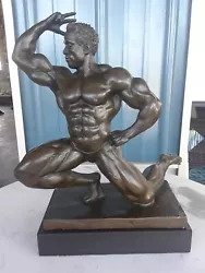 Buy Male Bodybuilder Muscular Art Dec Bronze Sculpture On Marble • 321.30£