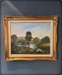 Buy  Large Framed 20th Century Oil Painting ‘Wooded River Landscape’  • 255£