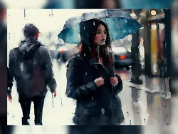 Buy Rainy City Stroll: Woman Walking In The Rain, Watercolor Painting Print 5 X7  • 4.99£