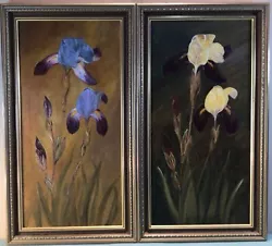 Buy Pair Of Framed Oil Painting Irises In Bloom 1970s • 129.05£