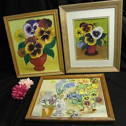 Buy 3 Floral Poppy Flowers Artist Signed Len Kornblum Primitive Oil Paintings Ldk • 57.05£