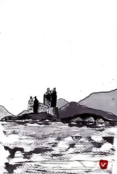 Buy Scottish Highland Castle Original Ink Wash Contemporary Painting A5, By VItal • 79.99£