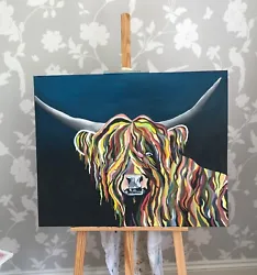 Buy Colourful Hand Painted Highland Cow (inspired By Steven Brown) Painted On Canvas • 60£