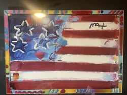 Buy FLAG WITH HEART, Peter Max ORIGINAL Acrylic On Paper Signed Unique Signing Spot • 11,840.39£