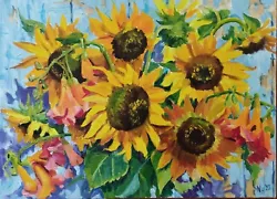 Buy Original Oil Painting Sunflowers On Canvas Floral Style Life Ukraine Artwork • 136.43£