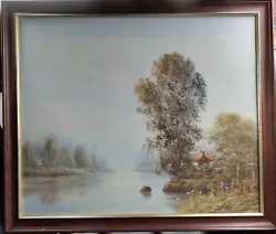 Buy  B Watson Signed Oil On Canvas Framed English Countryside River Cottage Vintage • 190£