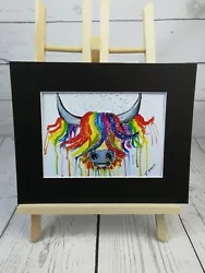 Buy  Highland Cow Painting, Grey, Rainbow, Small Print, Highland Cow Pictures.  • 8.99£