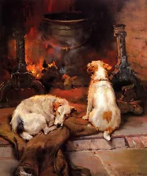 Buy Dogs Warming By The Hearth Animal Painting By Philip Stretton Art Repro FREE S/H • 14.80£