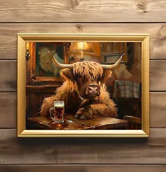 Buy Irish Pub Rustic Wall Art Painting Highland Cow Pub Decor Bar Art Print • 10.35£