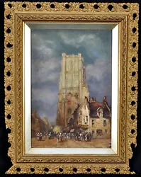 Buy 19th CENTURY OIL ON CANVAS FRENCH STREET MARKET SCENE ANTIQUE ENGLISH PAINTING • 0.99£