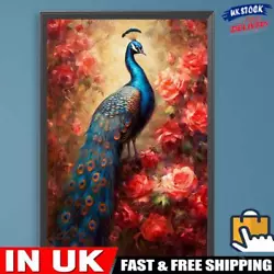 Buy Paint By Numbers Kit On Canvas DIY Oil Art Red Flower Peacock Home Decor 40x60cm • 9.49£