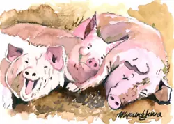 Buy ACEO Limited Edition PIG Cute Animal Art Print Of A Watercolor Nature Lover • 4.97£