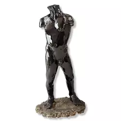 Buy Vintage Nude Male Black Sculpture Glazed Torso Hard Clay Bust Man Modern • 125.21£