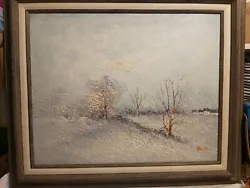 Buy Winter Landscape Scene Rustic Oil Painting 16x20  Canvas Wood Frame Signed Bush  • 14.08£