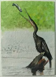Buy ACEO Original Painting Bird And Fish  Art Card Hand Painting • 12.43£