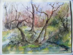 Buy Watercolour  & Ink Painting Original Unsigned Trees Abstract 15.5  X 11.25  • 8.99£