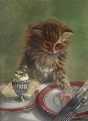 Buy Oil Painting Of Cat By Florance Vernon 19th Cent Signed.  Title Indecision • 100£