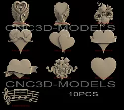 Buy 3D Model STL For CNC Router Carving Artcam Aspire Heart Love Collection IS115 • 18.19£