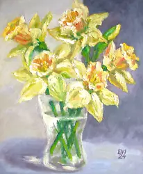 Buy Daffodils In Vase Original Oil Painting On Canvas Board 10x12 Inches • 24.50£