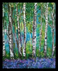 Buy Original Acrylic Painting On Stretched Canvas Impasto Bluebell Woods Birch Trees • 7.50£