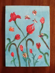 Buy ORIGINAL Painting   FLOWERS And BUTTERFLIES   IMPRESSIONISM COLLECTABLE Gift UK • 5.90£