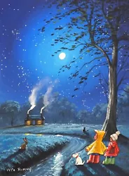 Buy Pete Rumney Art Original Painting Moonlight Cottage Dreamland Escape Signed • 31£