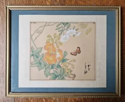 Buy Vintage Chinese Painting Flowers Butterfly Signed Framed • 20£