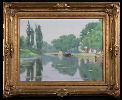 Buy Emile Dameron (1848-1908) Large French Barbizon Oil Canvas - Boats On The Seine • 52£