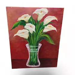 Buy Oil Original Still Painting On Canvas Size 20x16 Inches Glass Vase Calla Lily • 81.03£
