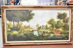Buy Painting Paesaggio Woodland With Castle, Frame Golden 135x77 CM • 89.23£
