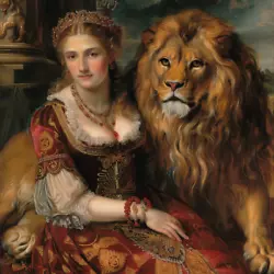 Buy Painting Canvas, Lions Woman Medieval #middle Ages #lion #women #germany • 35.15£
