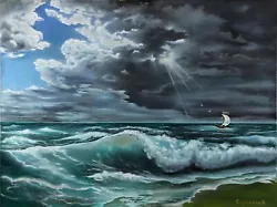 Buy Sailboat Painting Oil Canvas Original Art Sun Through Clouds Seascape Artwork • 737.88£