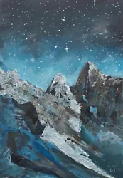 Buy Mystical Mountain, Original Art On Paper 297mm W X 420mm H, Night Star Landscape • 25£